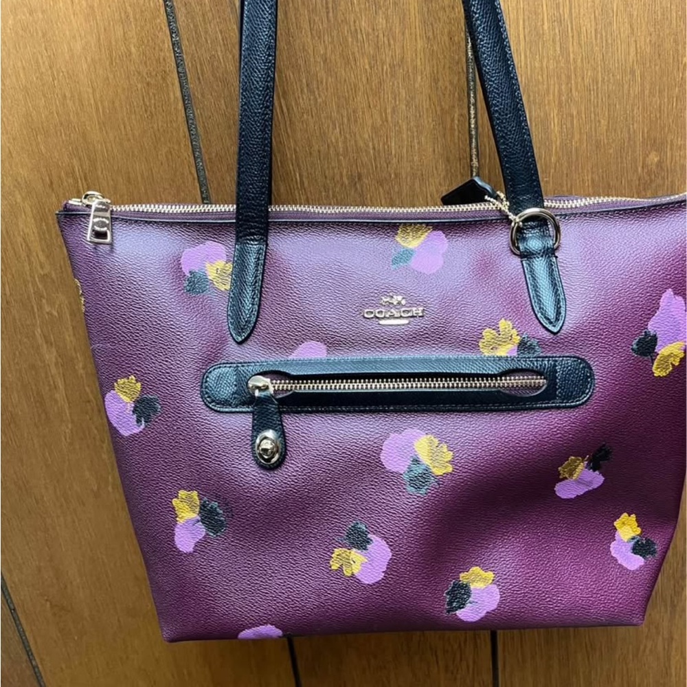 Coach Purple and Black Tote with Floral Print